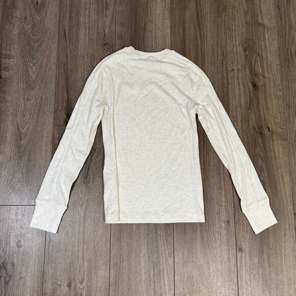 Madewell Ribbed Crewneck Long-Sleeve Tee WMNS S Heather Cream Stretchy Pullover - Picture 7 of 9